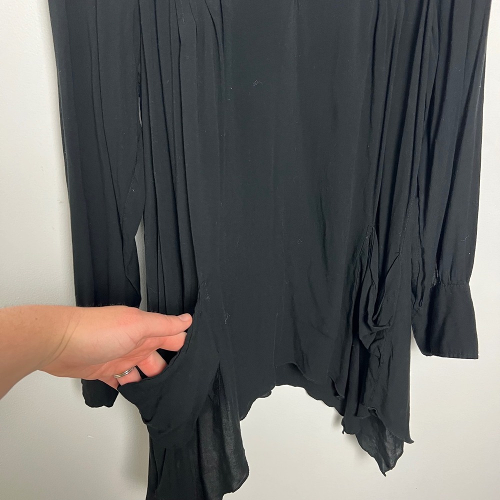 Spense Women's Black V Neck Button Detail Long Sleeve High Low Tunic Top Size S - Picture 3 of 5